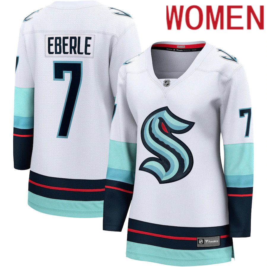 Women Seattle Kraken 7 Jordan Eberle Fanatics Branded White Away Premier Breakaway Player NHL Jersey